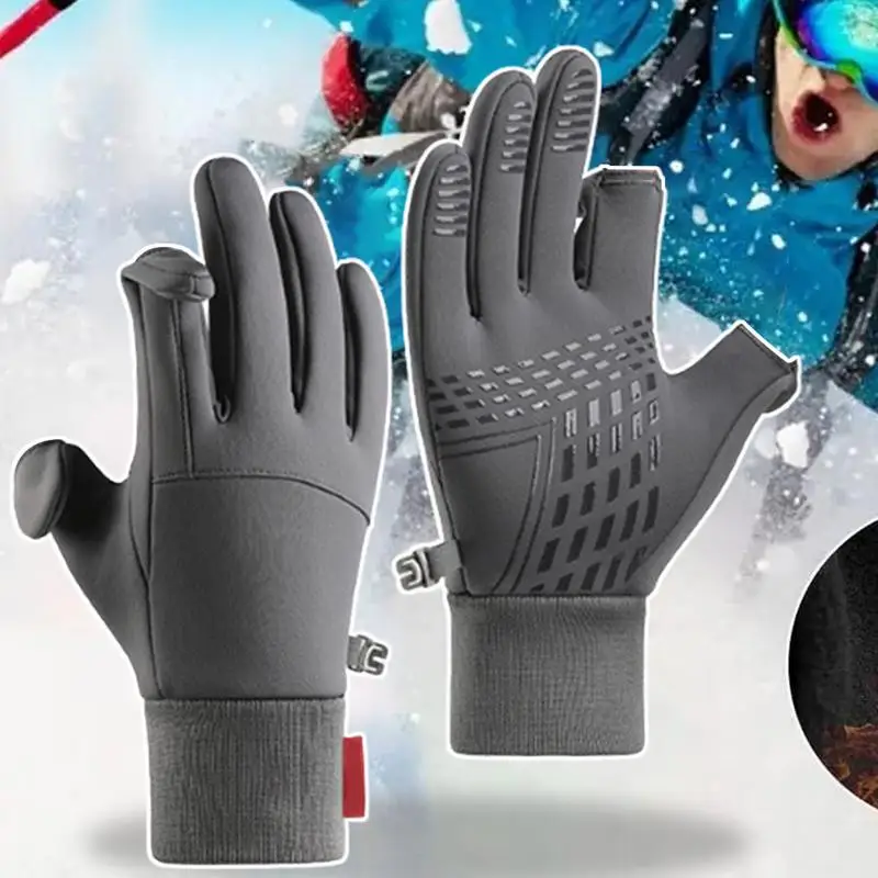 Cycling Gloves 2 Fingerless Design Non-slip Gloves Ice Fishing Equipment Winter Warm Gloves For Outdoor Activities