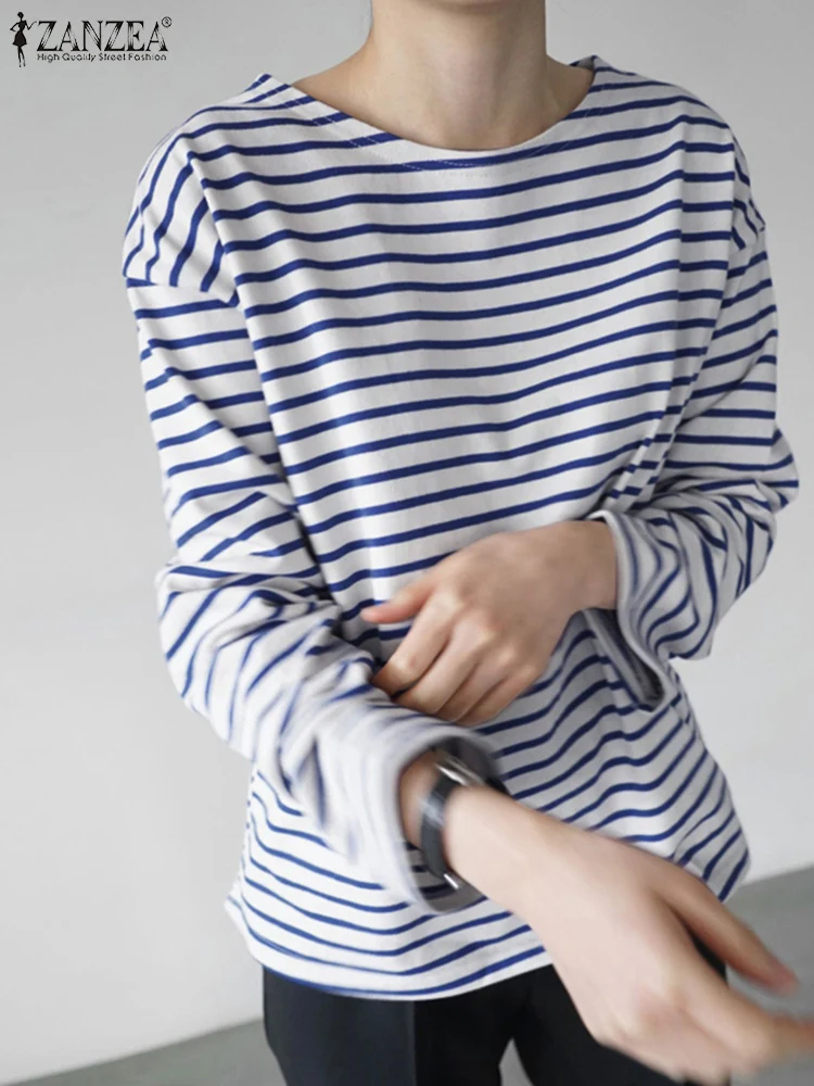 2024 ZANZEA Women Casual Long Sleeve Striped Blouse Fashion Party Holiday Tops Female O Neck Loose Tunic Blusas Work Shirt Mujer