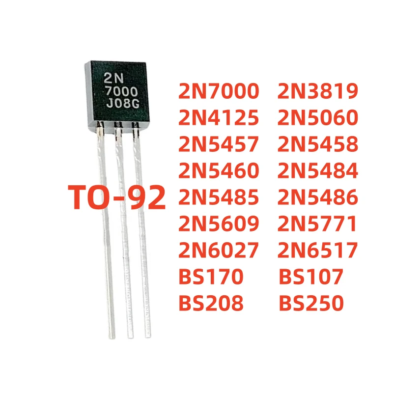 20pcs 2N7000 2N3819 2N4125 2N5060 2N5457 2N5458 2N5460 2N5484 2N5485 2N5486 2N5609 2N5771 2N6027 2N6517 BS170 BS107 BS208 BS250