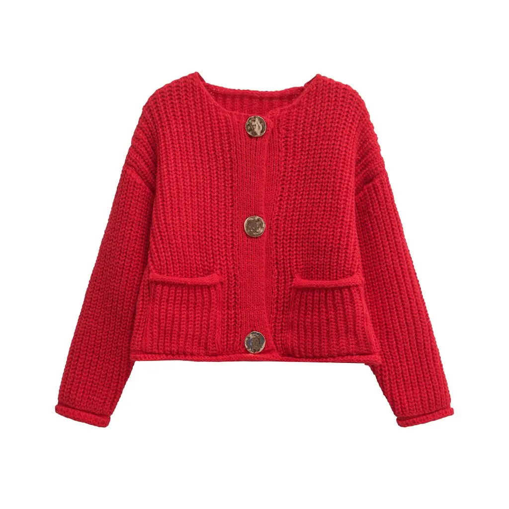 

New round Neck Long-Sleeved Knitted Cardigan Sweater Export European And American Style Women's Fashion Top