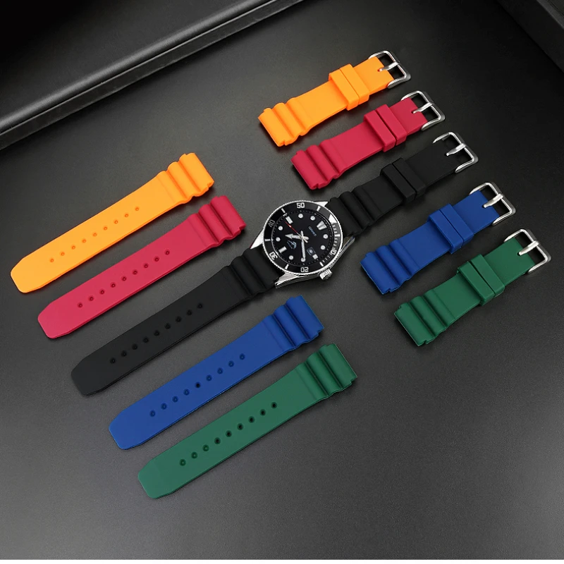 Silicone strap For CASIO swordfish diving watch MDV-106 MDV-107 MTP-VD01D efr-303l watchband Orange green men\'s wrist band 22mm
