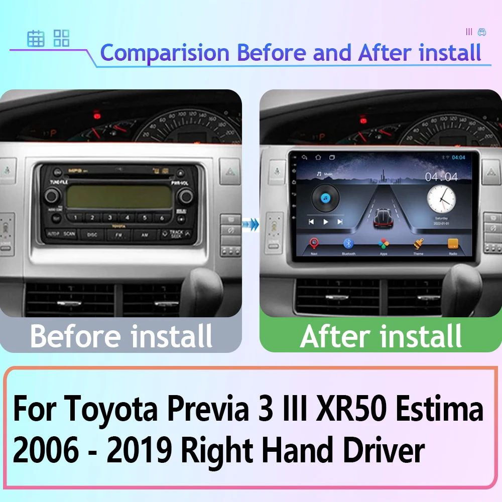 Android Car For Toyota Previa 3 III XR50 Estima 2006 - 2019 Right Hand Driver Car Radio Multimedia Carplay QLED Stereo No 2 din