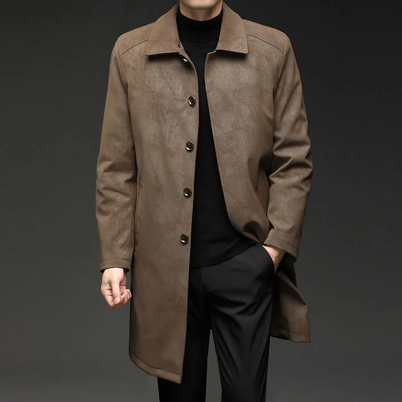 

Thickened Long Windbreaker Autumn and Winter Warm Mink Fleece Inner Liner Real Cowhide Jacket New Leather Jacket with Fleece Men