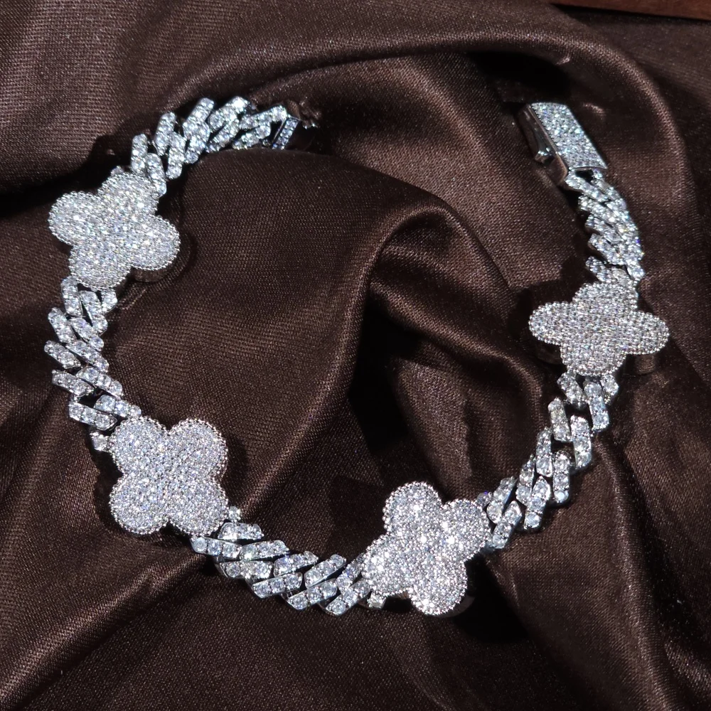 ICEC Flower Cuban Bracelet Iced Out CZ Stones Casting Clasp Women Accessory Hiphop Chain Rocker Bangle Luxury Chains Band