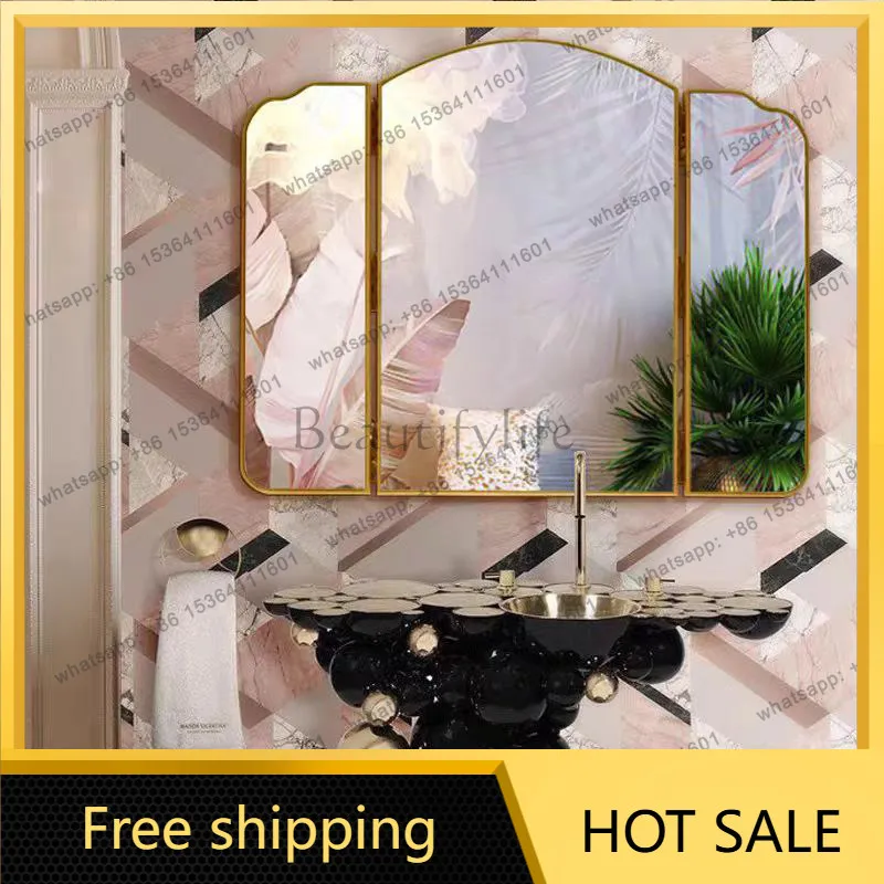 XX. French gold folding three-sided mirror American retro bathroom bathroom mirror
