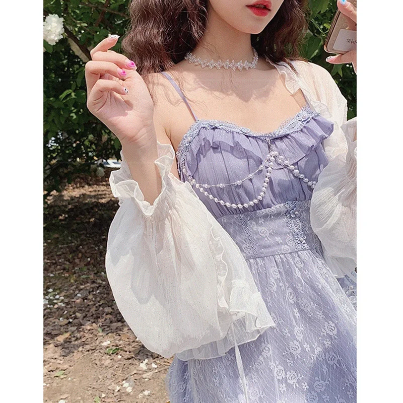 

Women's Thin Cardigan Sun Protection Clothing Summer Lace Shirt Long Sleeve Short Length Loose Fit Korean Style Commute Wind