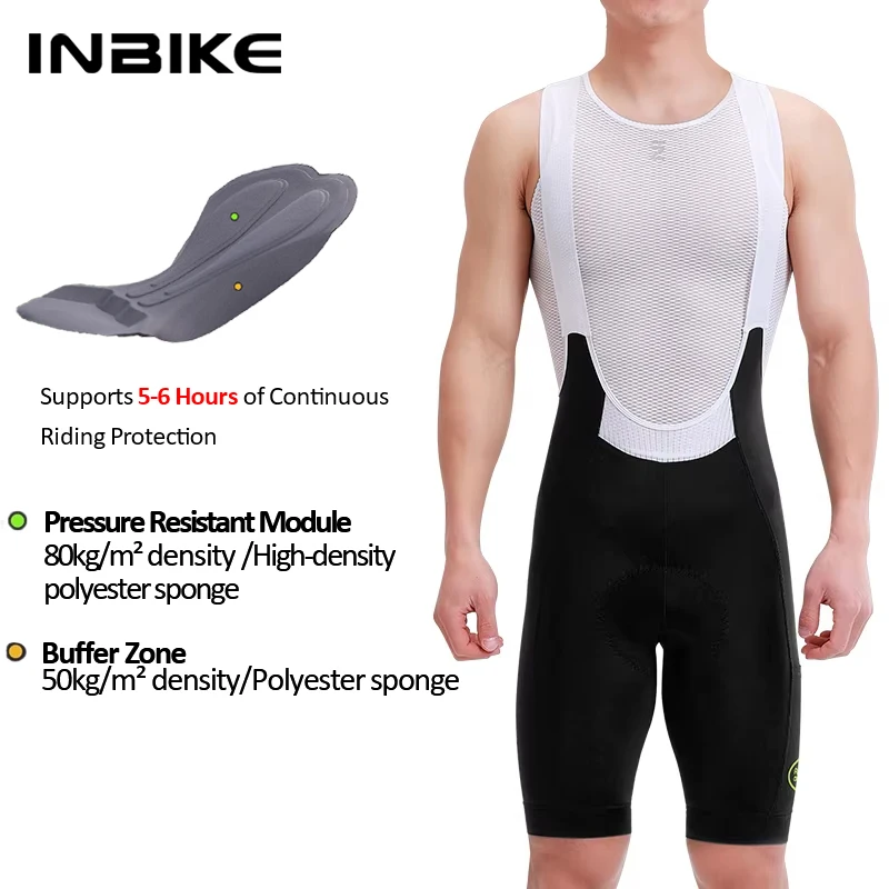 INBIKE 2025 Herren-Radsport-Trägerhose, hohe Taille, atmungsaktiv, Radfahren, Fahrrad-Trägerhose, MTB-Fahrradbekleidung, Mann mit Taschen
