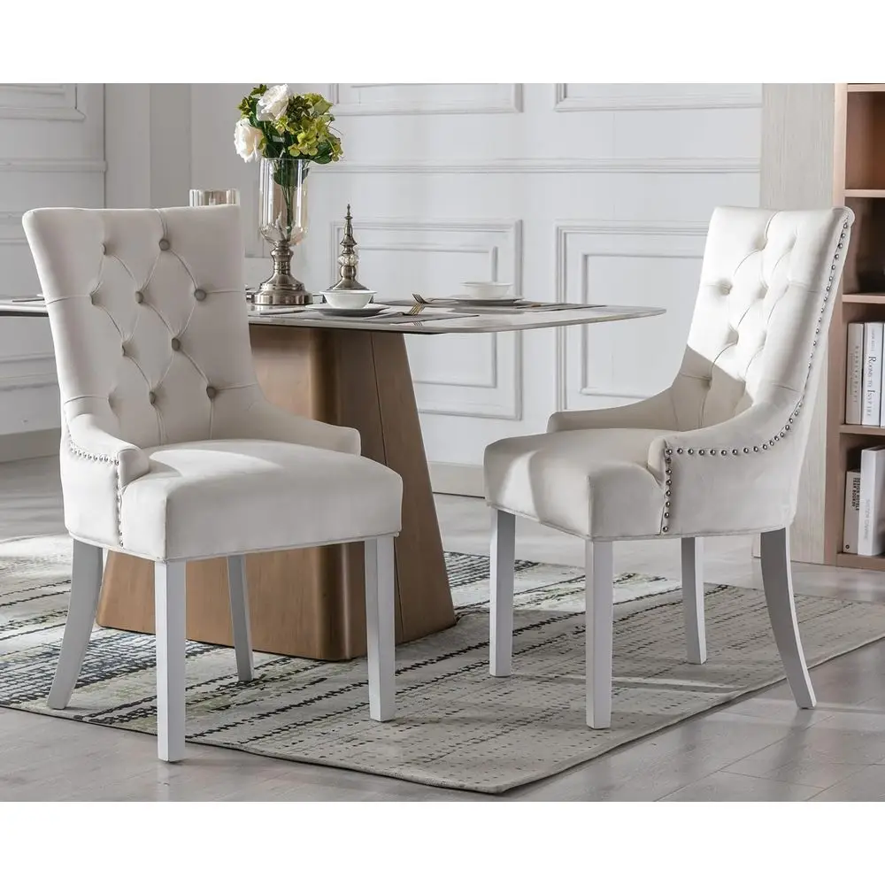 

Upholstered Side Chairs Set of 2, Modern Accent Chairs with Button Tufted Cream Upholstery, Suitable for Dining or Living Rooms