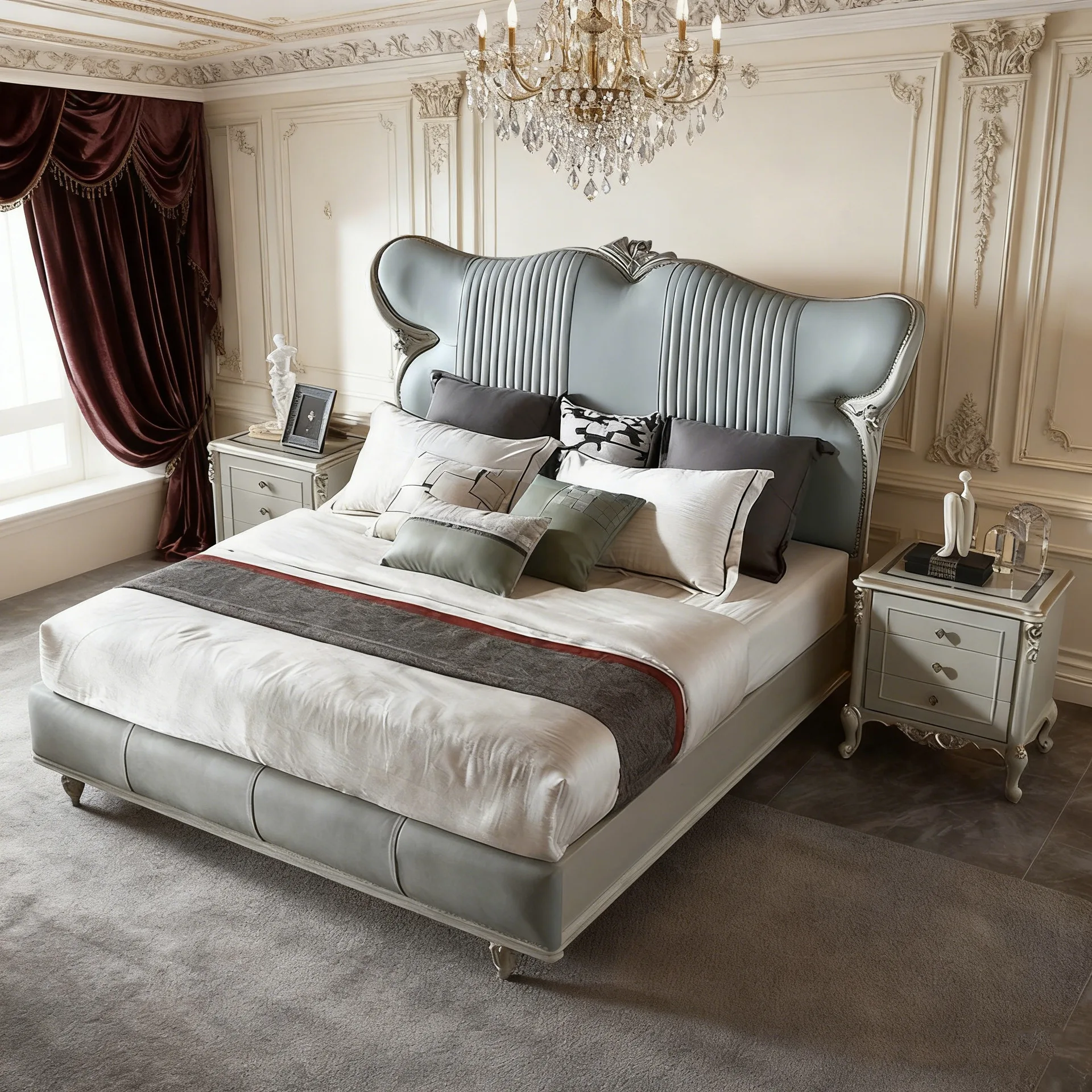 solid wood genuine leather bed, European-style top-tier cowhide hand-carved villa, large flat master bedroom double wedding bed