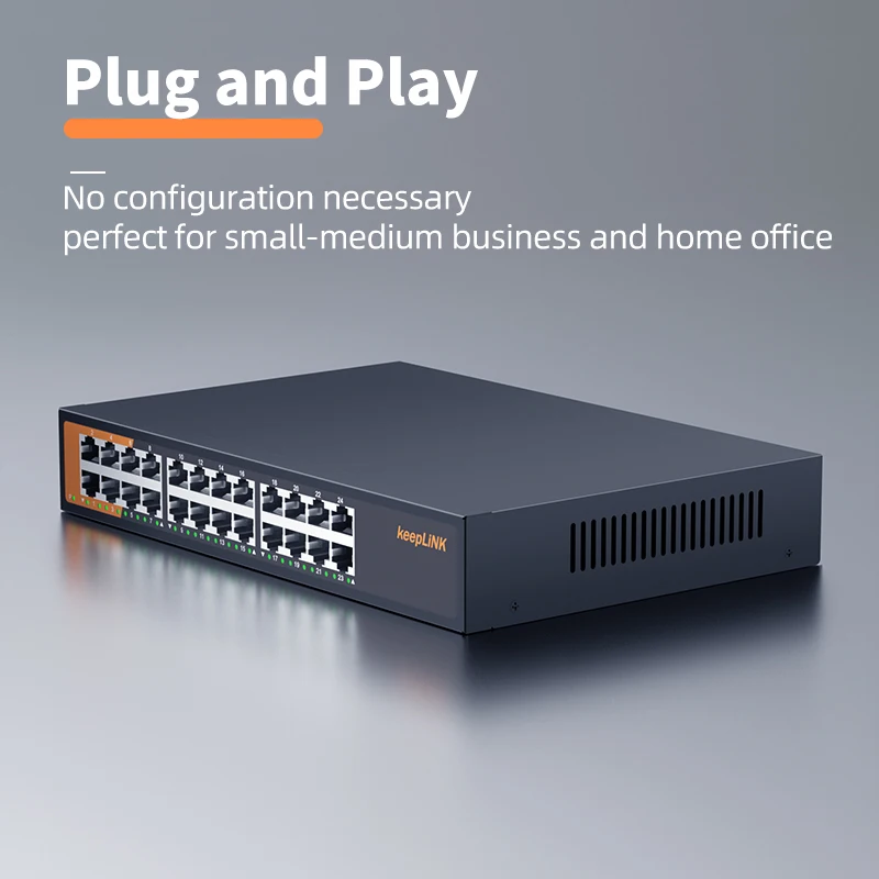 KeepLiNK 24 Port Gigabit Switch 10/100/1000Mbps Unmanaged Network Ethernet For Hub Metal Fanless Plug & Play Home Office