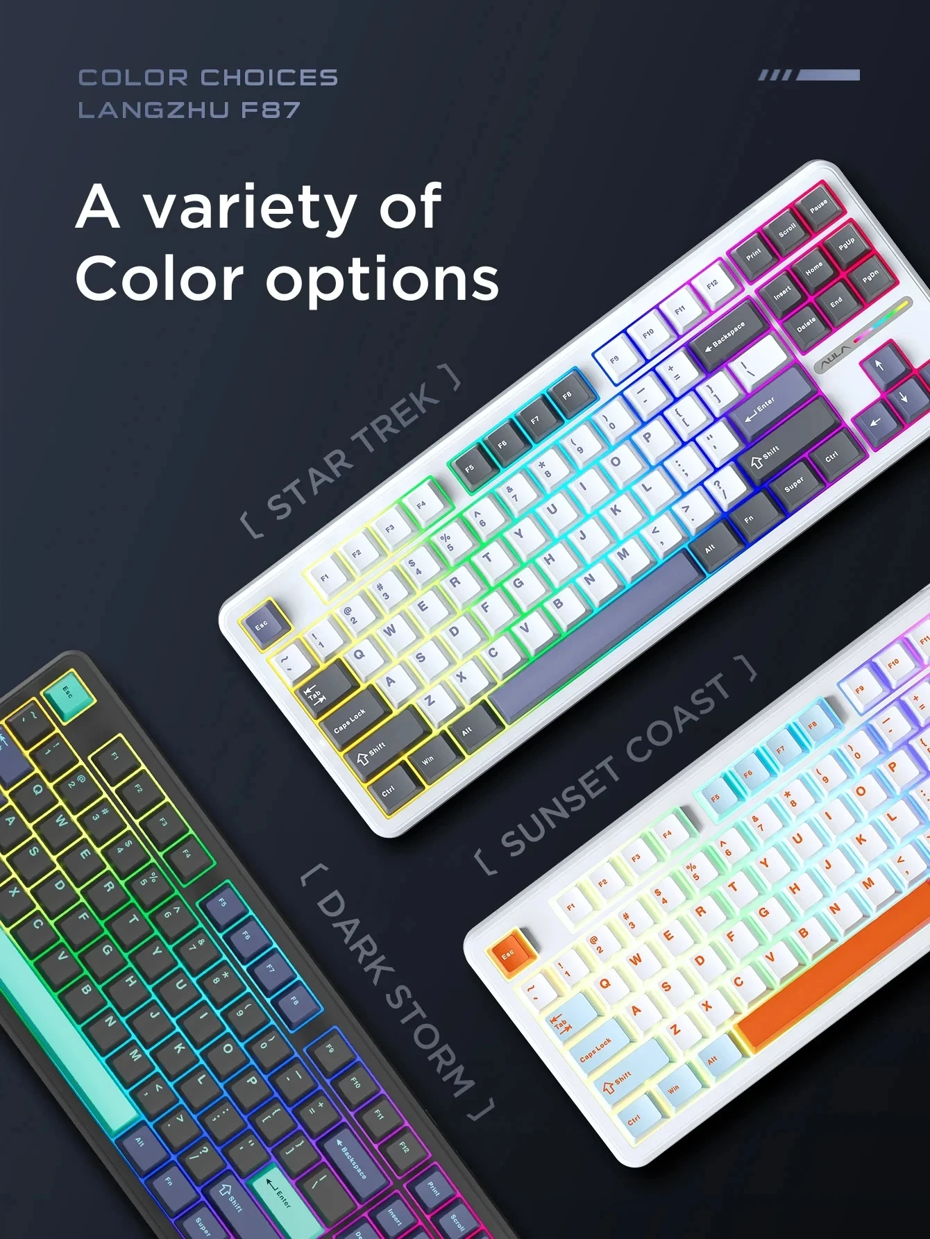 AULA F87 Pro Mechanische Tastatur, 2,4 g/USB/Bluetooth, Tri-Modus, kabellos, 87 Tasten, RGB-PBT-Dichtung, 5-lagige Schalldämpfung, volle Taste, keine Auswirkungen – Detail 3