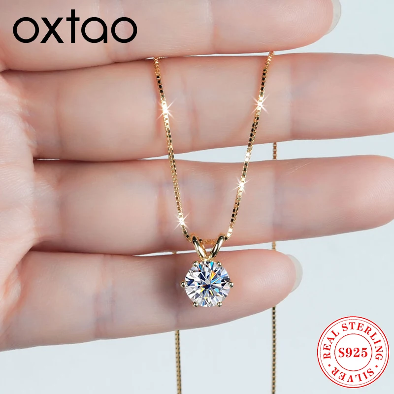 

OXTAO D VVS1 0.5-5ct Moissanite Solitaire Pendant Necklaces Female 925 Silver Clavicle Chain Necklace Luxury Jewelry Gift