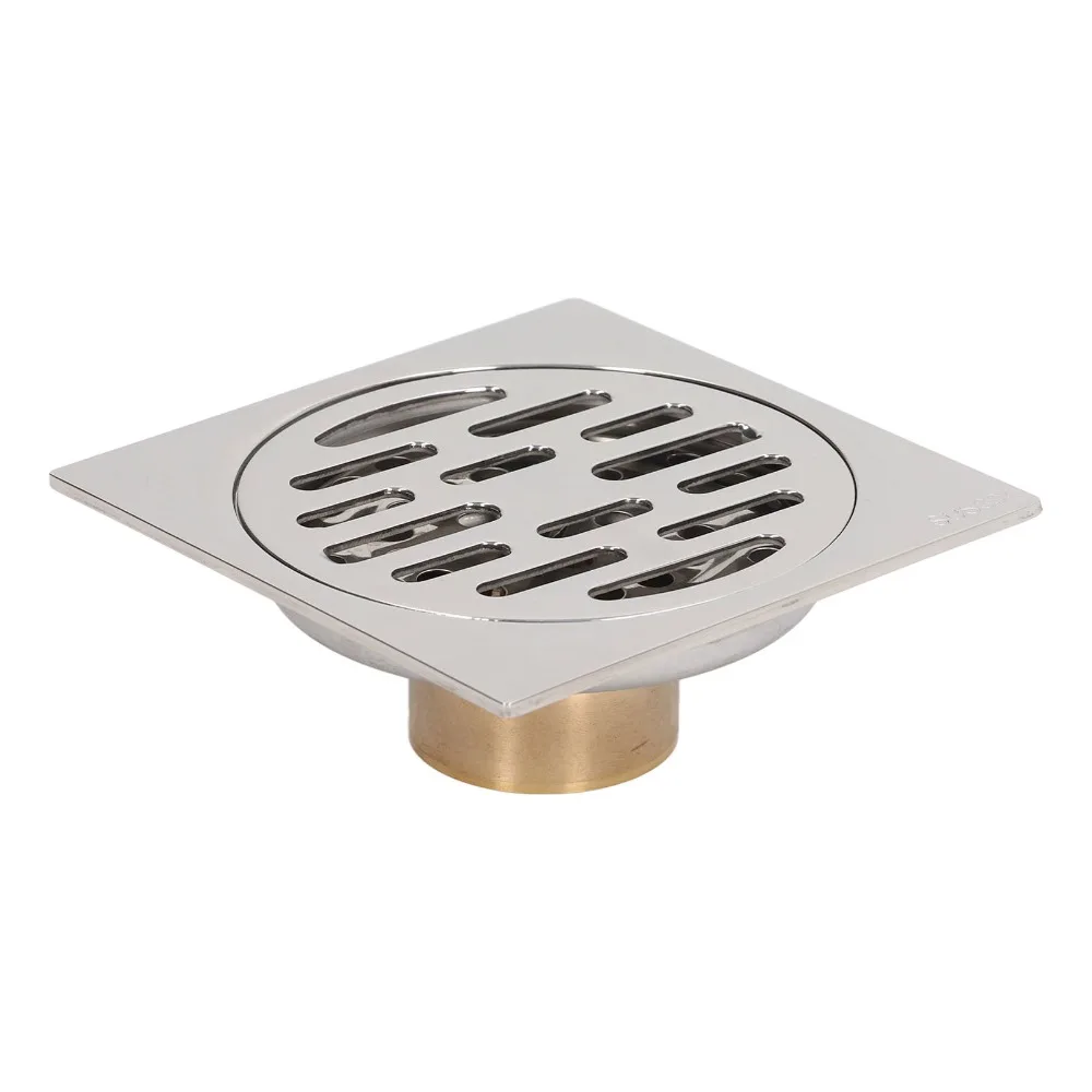 4 Inch Square Floor Drain Copper Core Silver Floor Drain 304 Stainless Steel Square Shower Drain Shallow Water Drainage