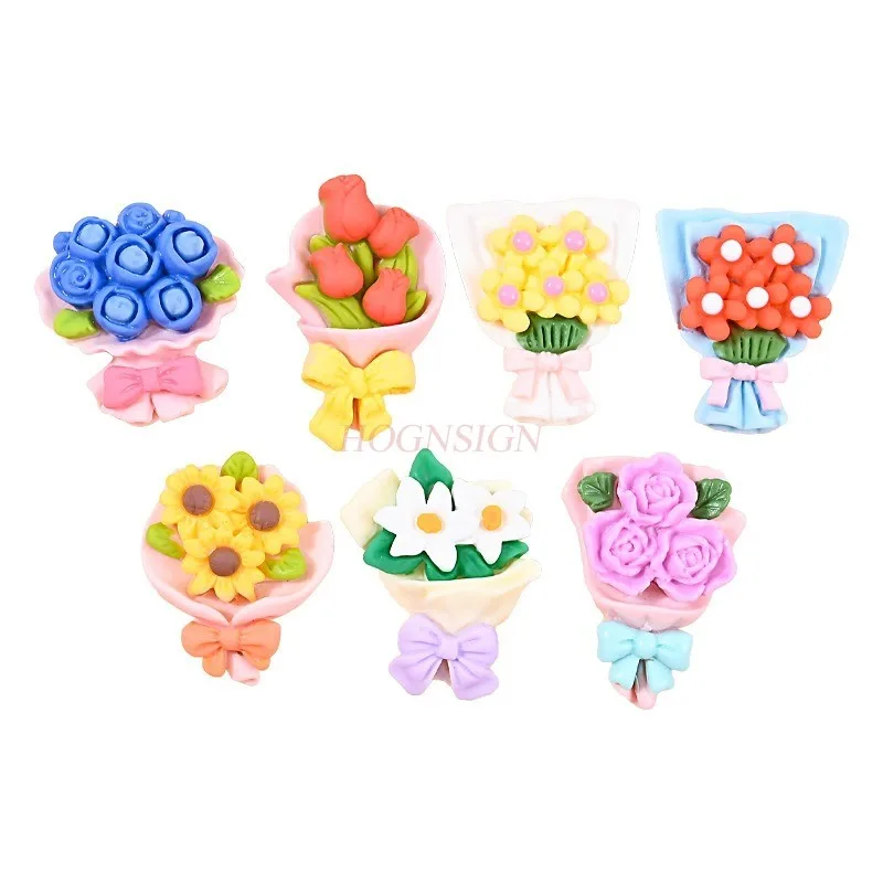 7pcs Rose bouquet, flower design, creative push pin, felt, soft wood board, creative decoration, button