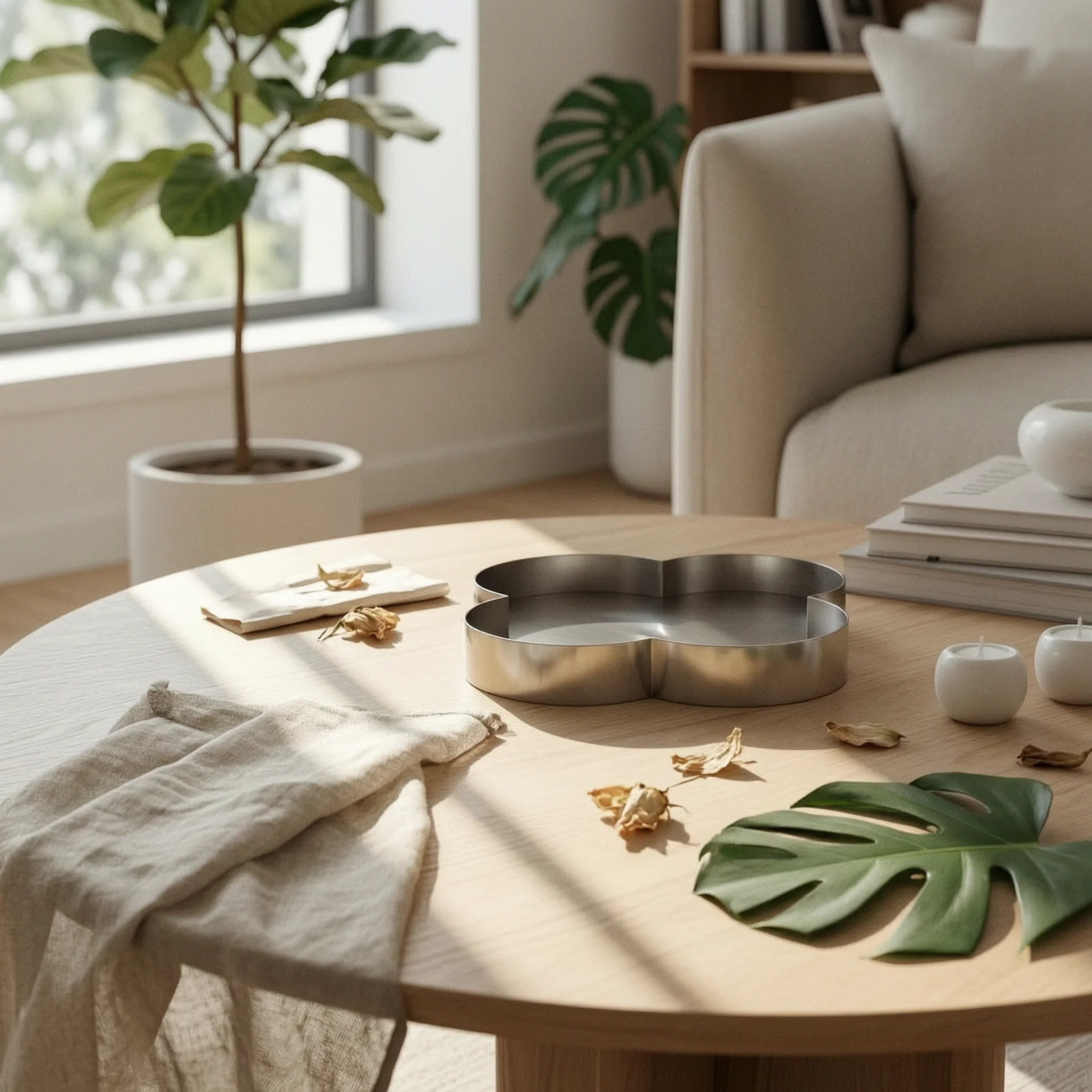 Clover-Shaped Tray Shallow Tray with Metal Rim Long-Lasting Minimalist for Coffee Table, Entryway