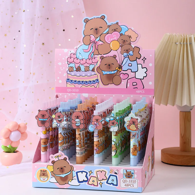 

Capibala, 48 шт., гелевая ручка, мультяшный набор, милая форма, акриловая нашивка St Head, 0,5 мм, черная ручка для пресса, студенческие обучающие офисные канцелярские принадлежности