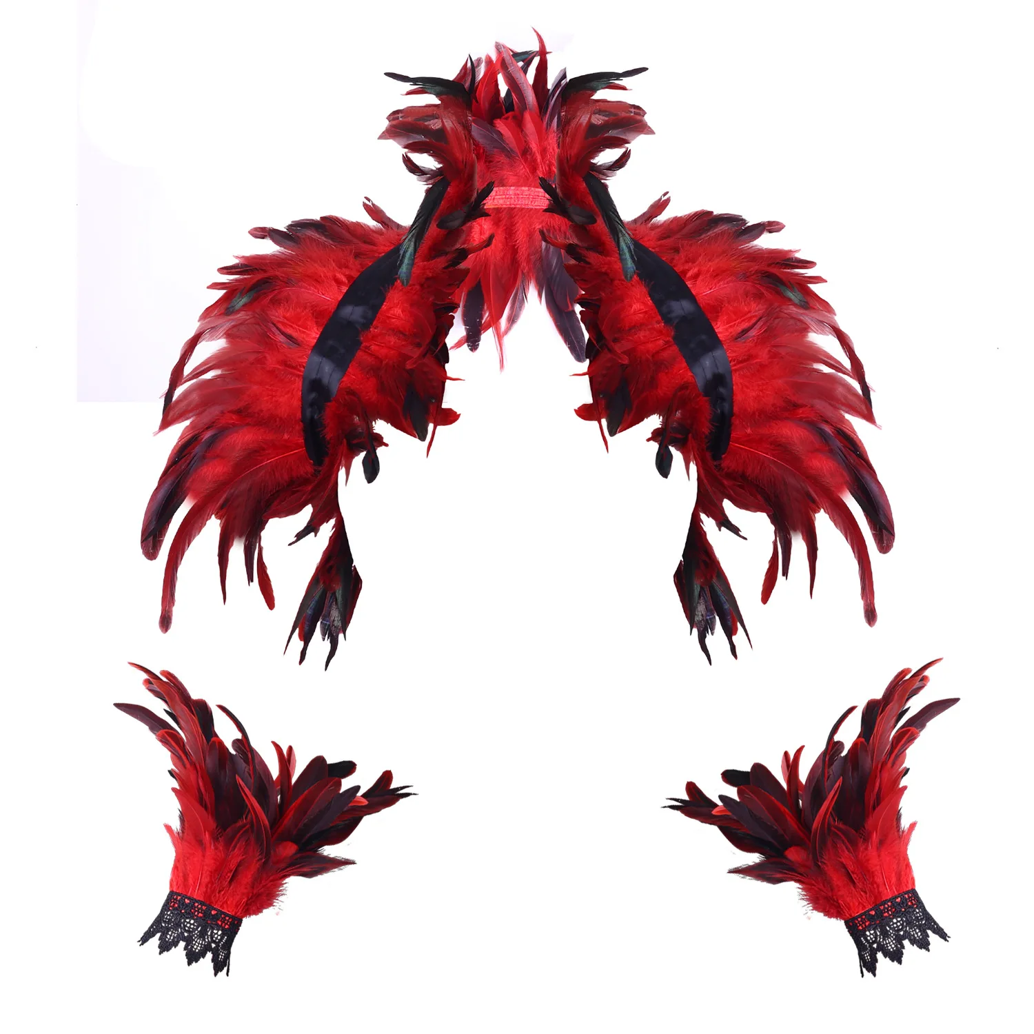 Halloween pena xale pulseira conjunto de pena xale punk pena festa feriado vestir-se trajes cosplay poncho para mulher e homem