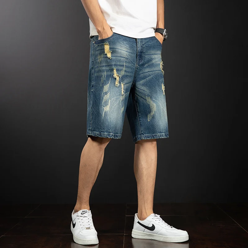 

Men's Denim orts Trendy Brand Five-Point Summer Thin Large Size 2026 New Faion Outerwear Mid-Pants Youth Cotton Polyester...