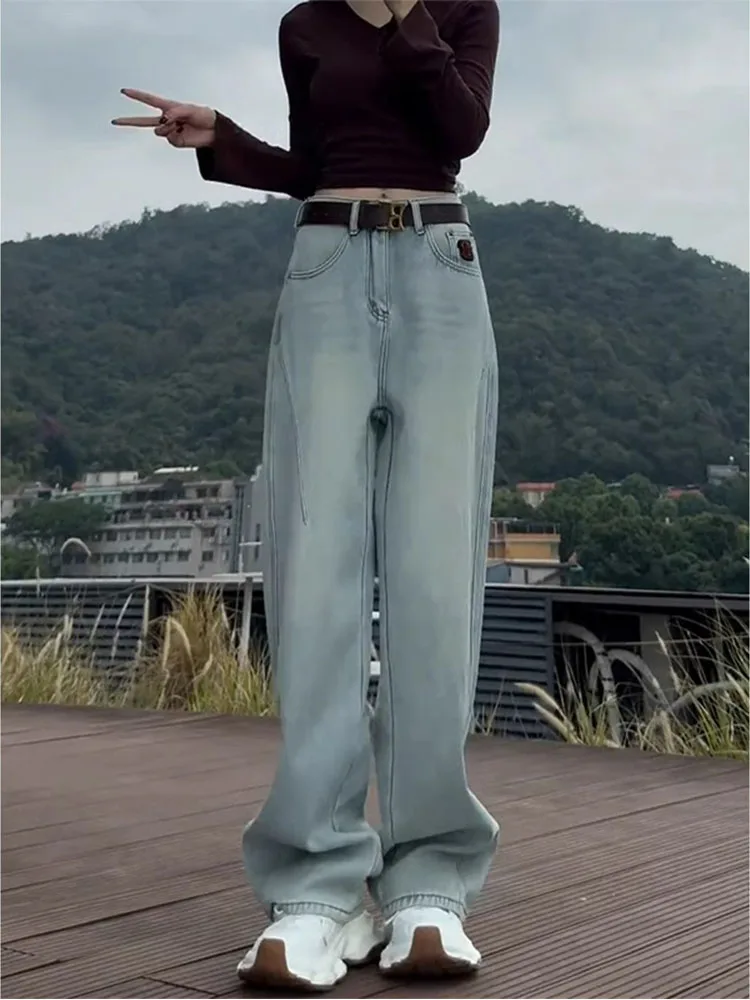 

plus Size Women's Jeans High Waist Wide Leg Loose Fit Waed Casual Straight Floor-Length Trousers Spring Faion plus Size