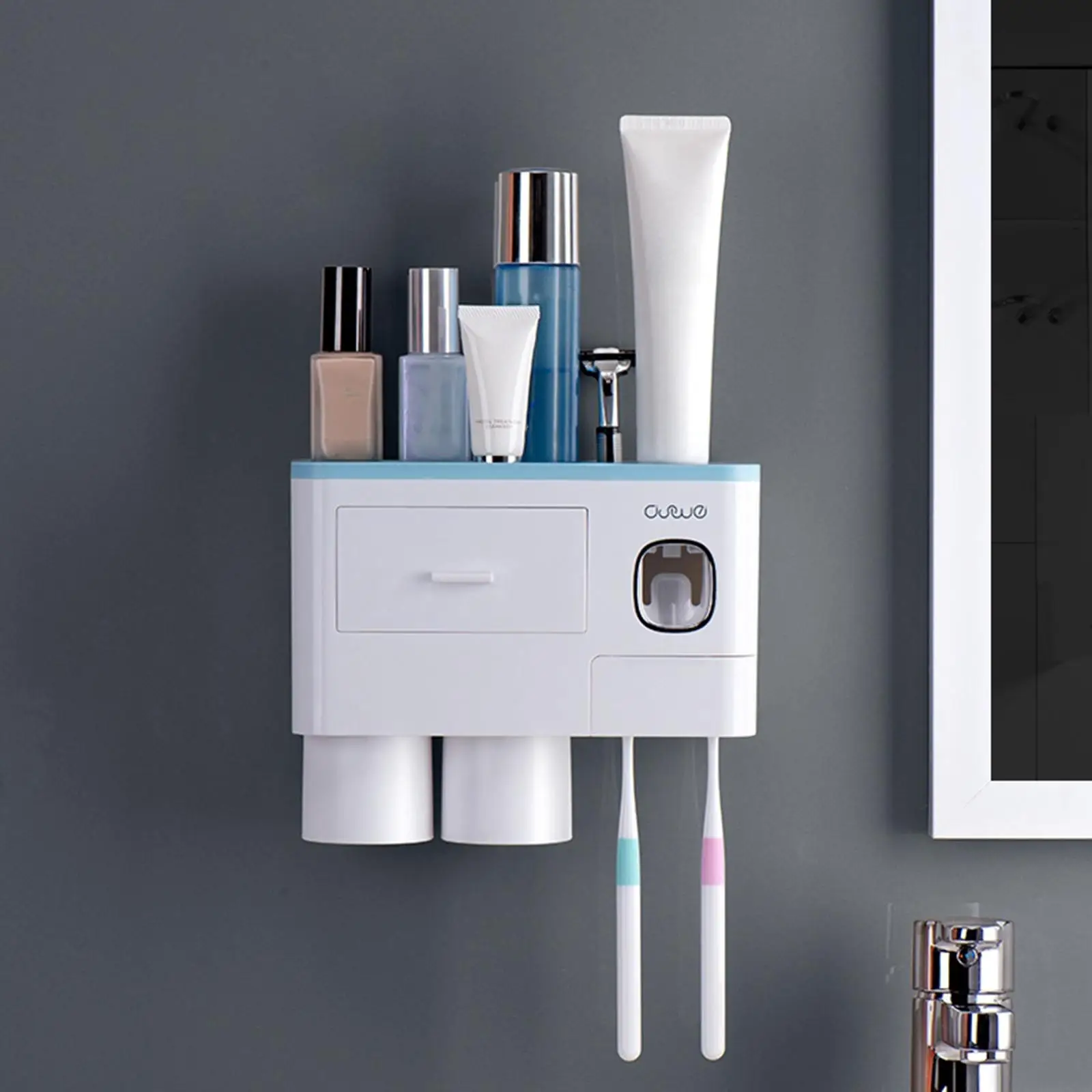 Multifunctional Wall Mounting Toothbrush Holder 2-4 Cups Bathroom Organizer