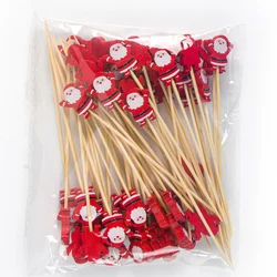 50pcs Christmas Fruit Sticks Santa Claus Disposable Bamboo Skewers Pick Buffet Cupcake Fork Toothpick xmas Ornaments party decor