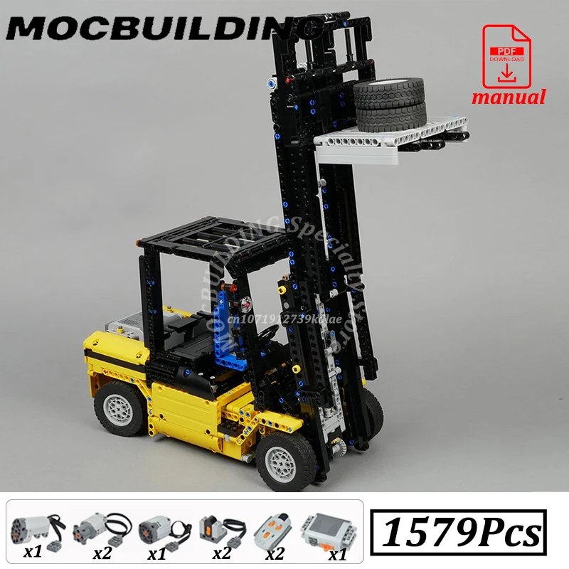 Heavy-Duty Forklift Blocks Vehicle Bricks Car with Motors Technology Engineering MOC Building Toy Gift for Boys Gilrs