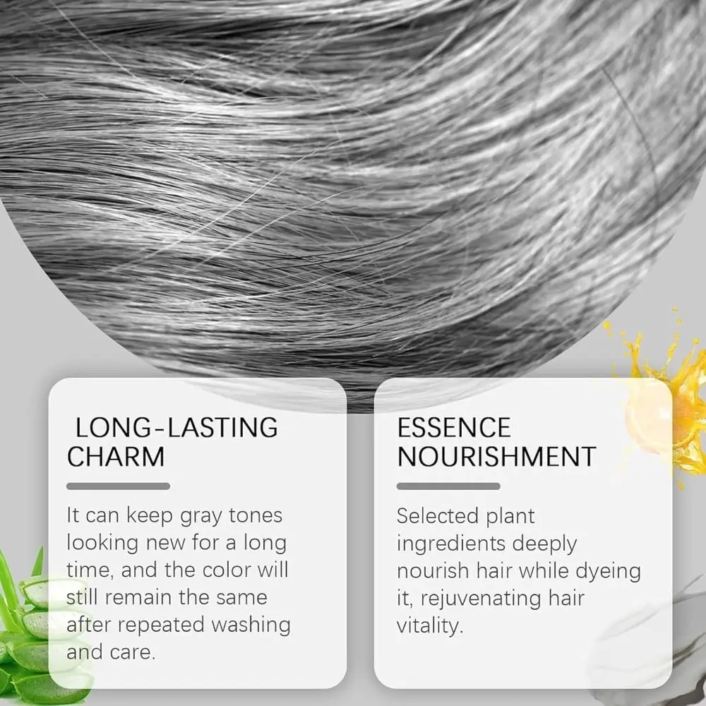 

2-in-1 Silver Hair Dye Silver Natural Essence Extract Silver Metallic Hair Dye Plant Extract Non-damage Natural Hair Dye Cream