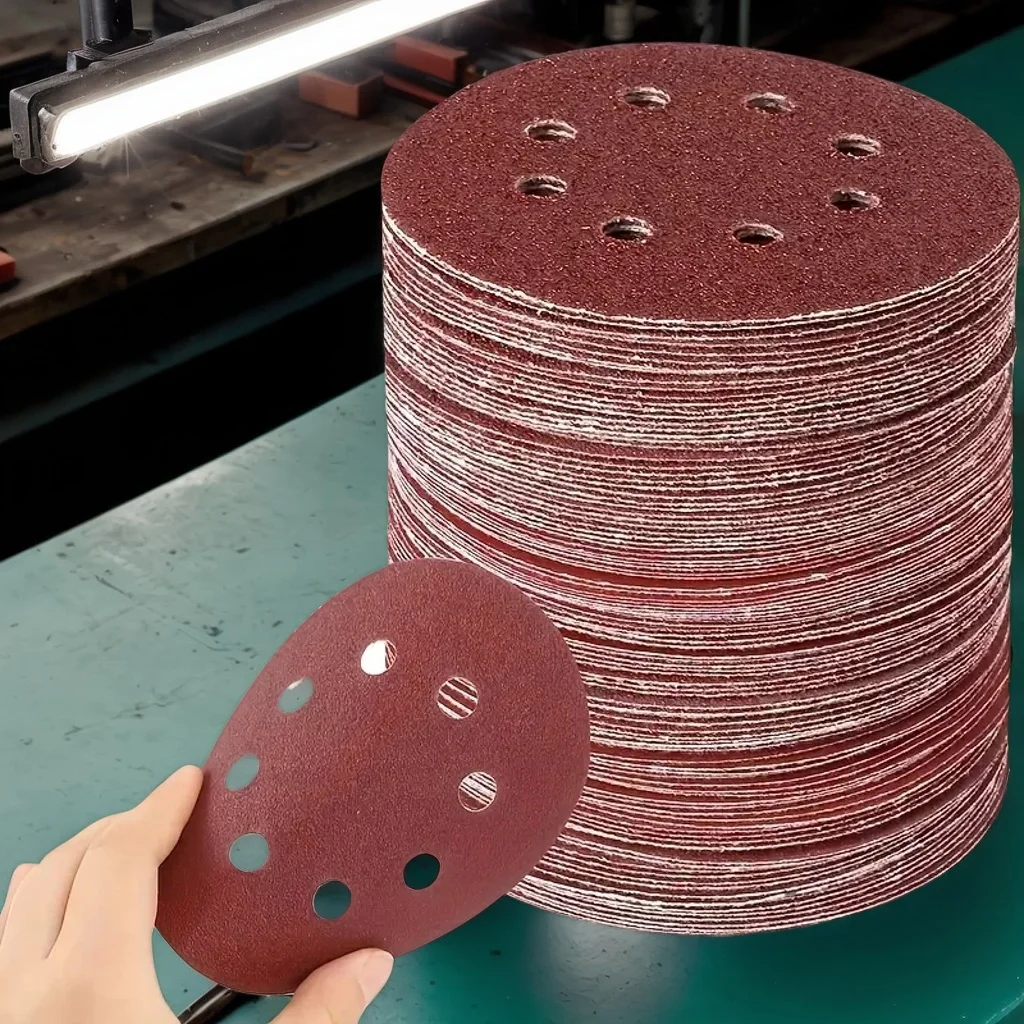 

10pcs 5" Flocking Sandpaper - 8-Hole Polishing Red Sanding Discs/Pads (Sheets)