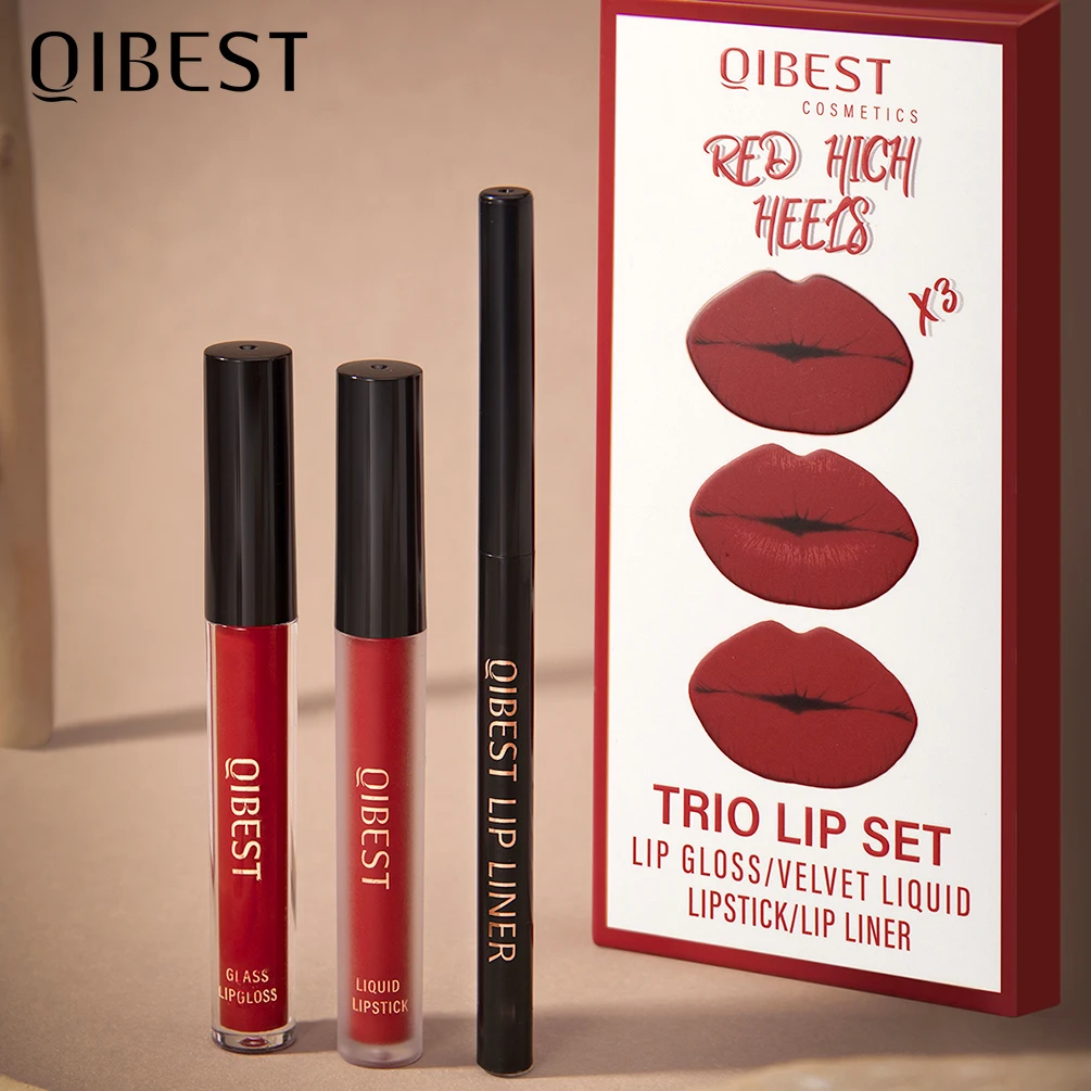 QIBEST Liquid Lipstick Set+ Lip Liner Pencil Ultra Matte Lipstick Pen Velvet Long Lasting Lip Glosses Nude Makeup Cosmetics Kit