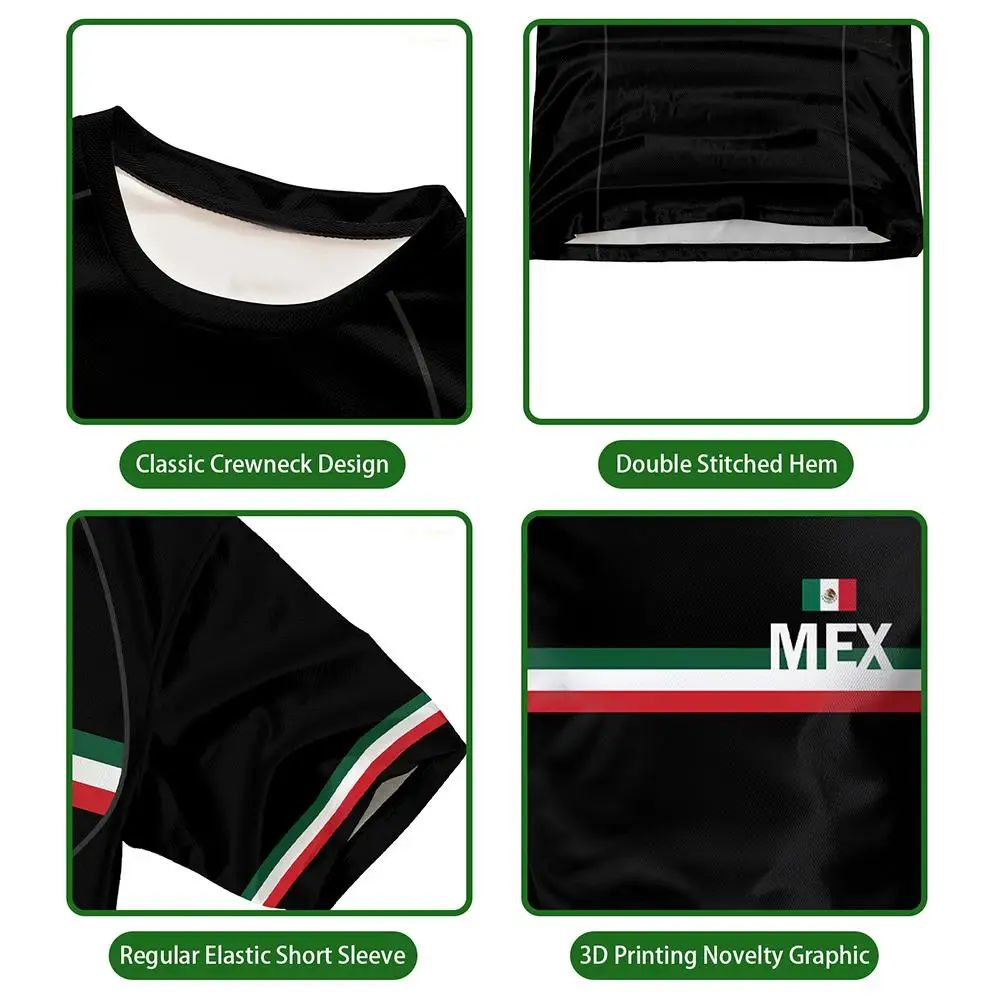 Mexico Sporty Style Print T-shirt Summer Outdoor Breathable Quick-drying Football Jersey Unisex Casual O-Neck Short Sleeve Top