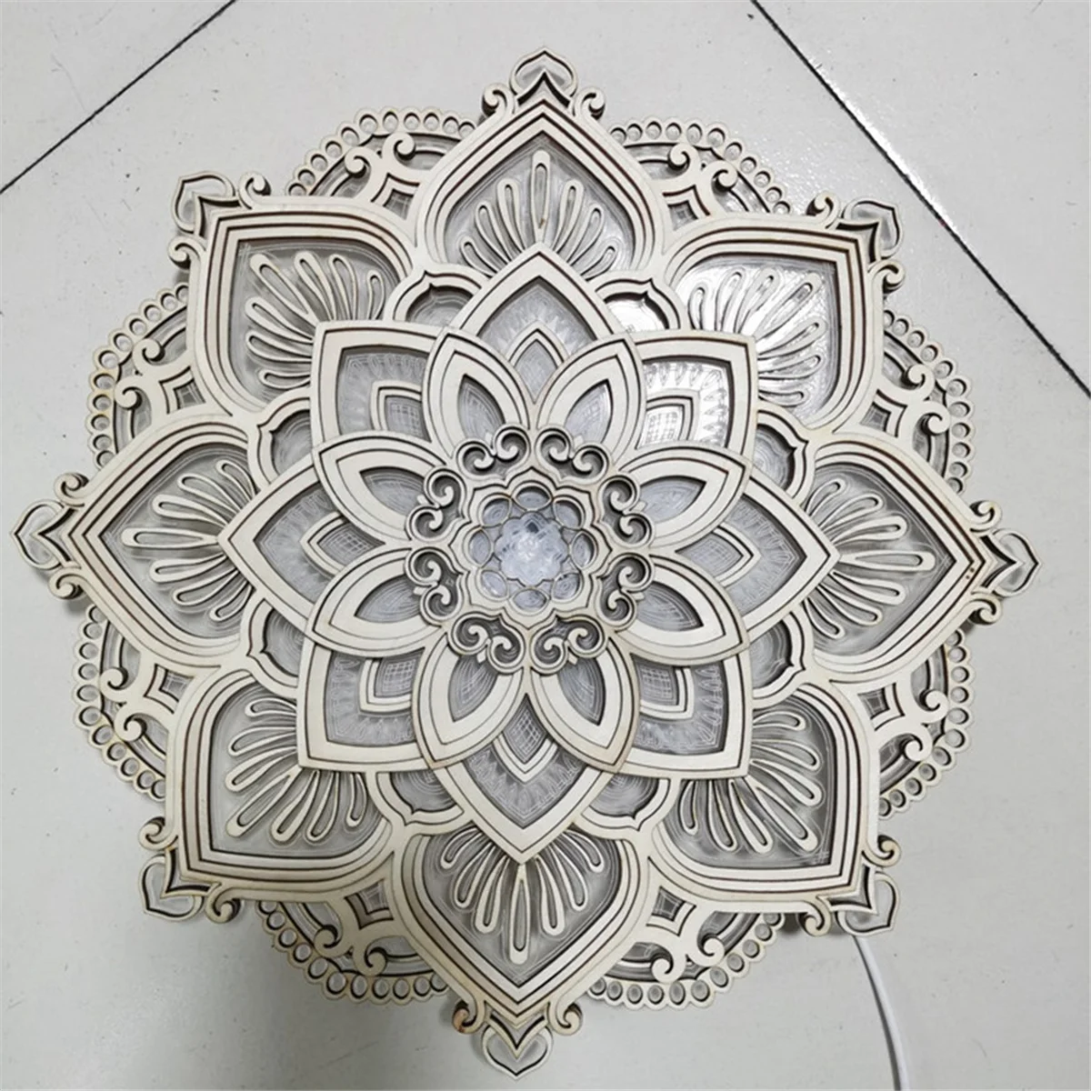 Mandala Lotus Lamp, Night Light , Yoga Room Bedroom Home Decoration Accessories Wood Carving Art Statue