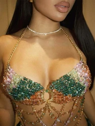 YOUR BUMP CURVE Colorful irregular acrylic beads hollow tassel handmade beaded bra women beach island music festival body pearl