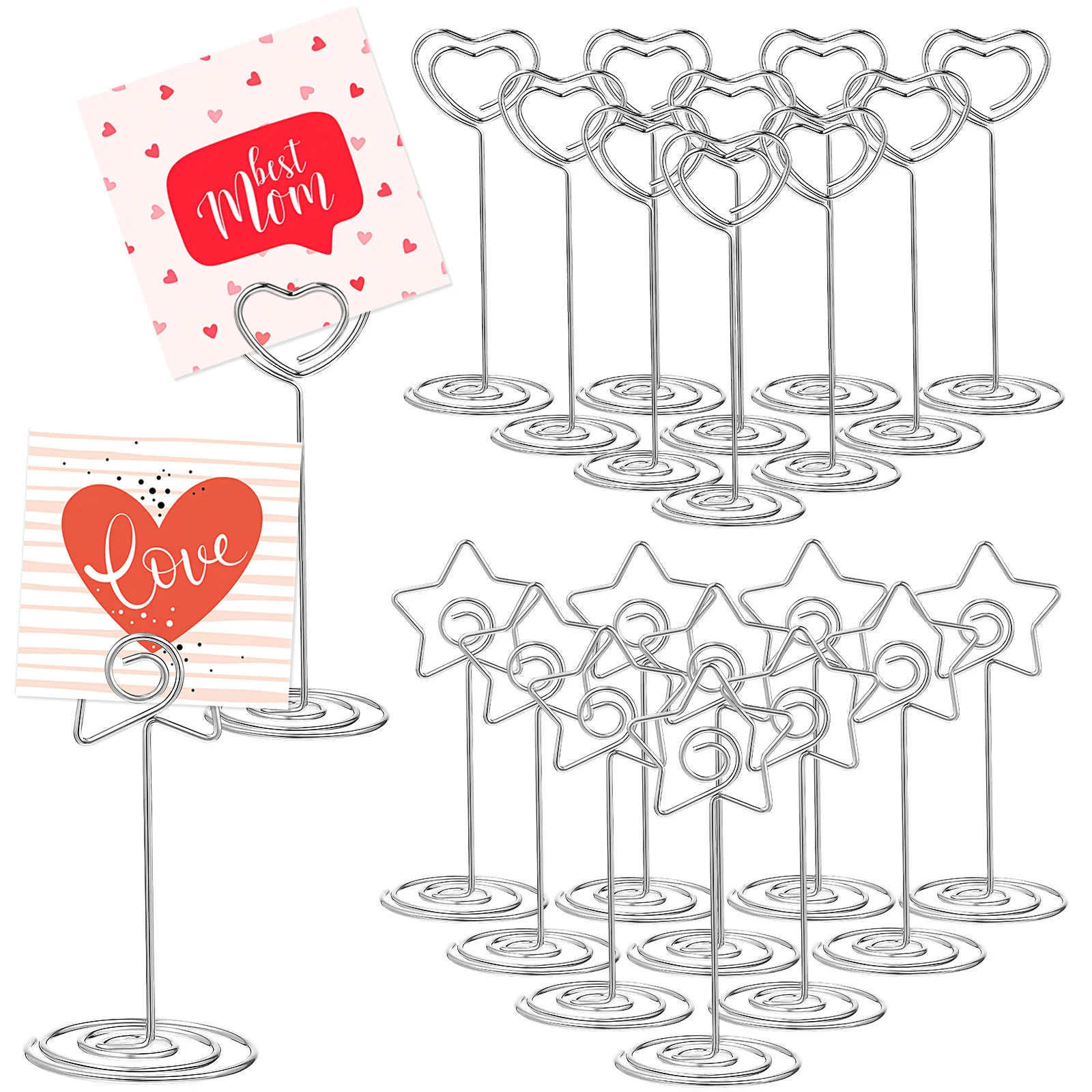 20Pcs Card Clips Premium Heart Star Shape Photo Holders for Weddings Parties Table Number Menu Clips Table Number Holders