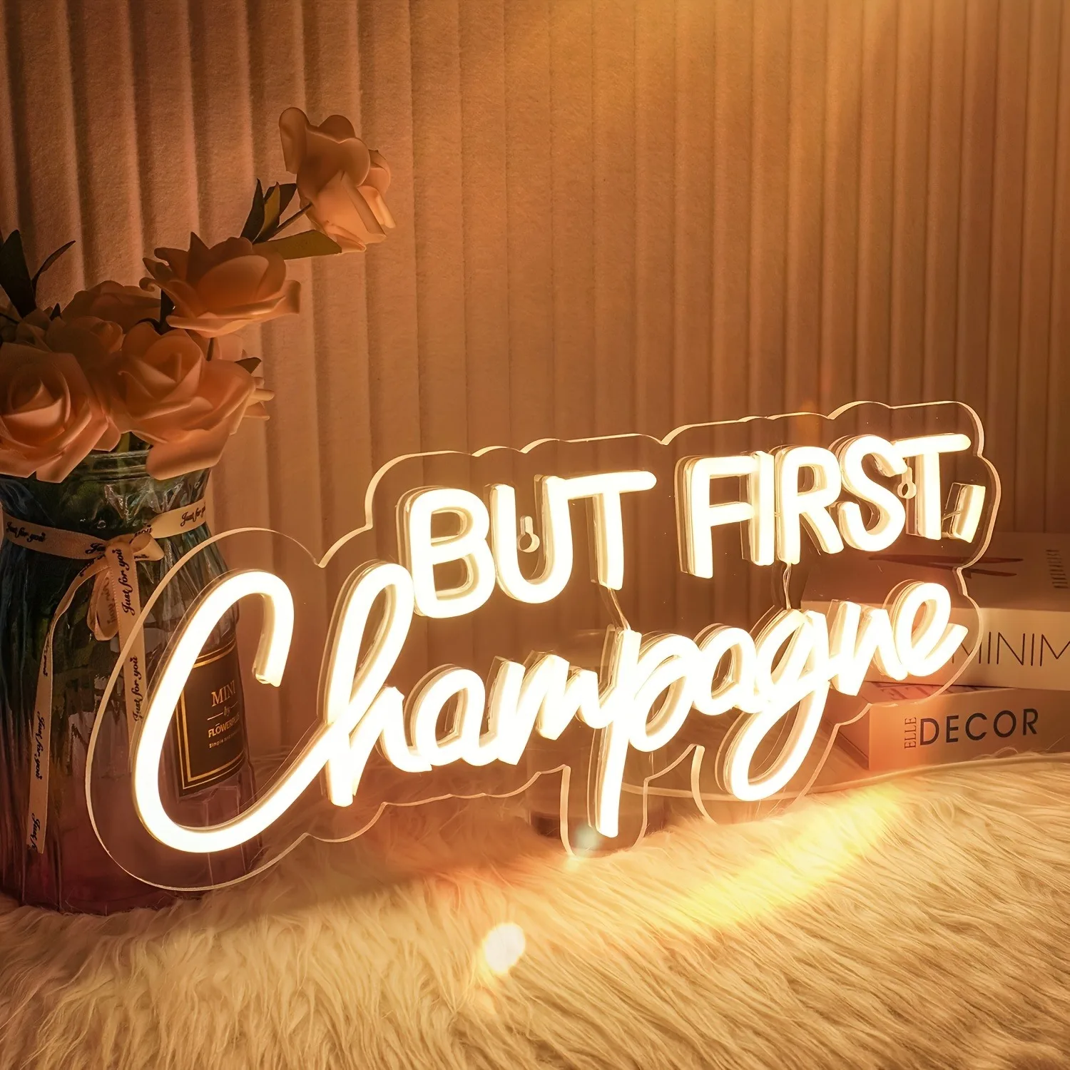 First Champagne Glass Neon USB Powered Home Decor Suitable for Holiday Celebration Wedding Party Valentine's Day Gift Decoration