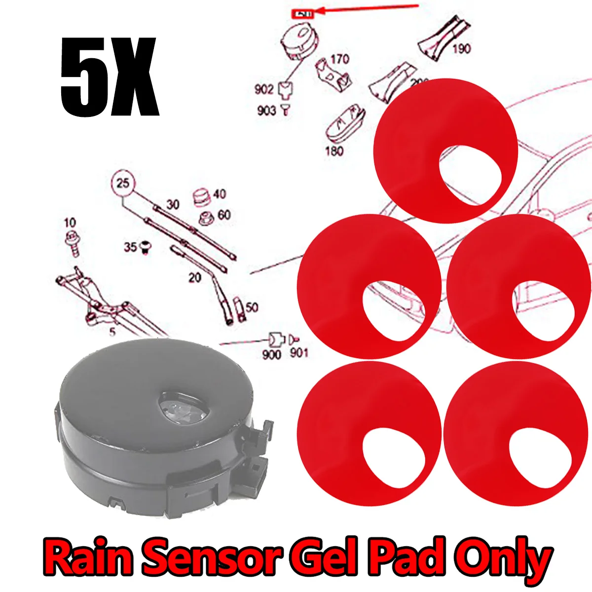 

5X Rain Light Sensor Gel Pad For Nissan X-Trail T31 Adhesive Film Silicone Sticker Windscreen Chip Repair Kit Fix Tape 07-2014