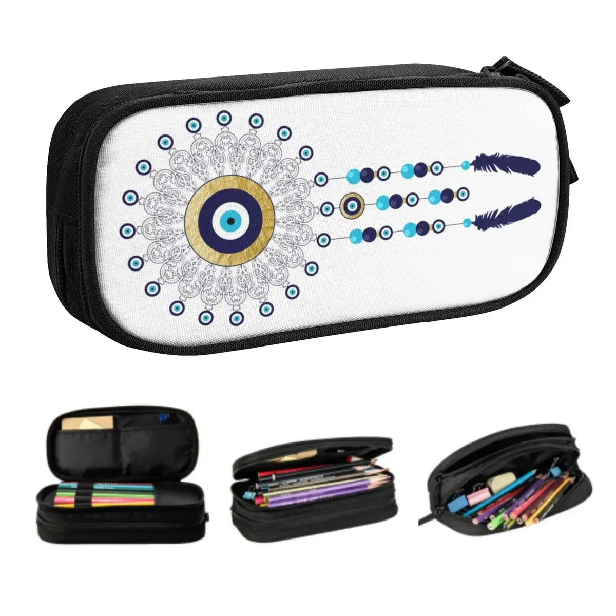 

Korean Custom Boho Chic Evil Eye Mandala Dream Catcher Pencil Cases for Hamsa Nazar Bohemian Pen Box Bag School Accessories