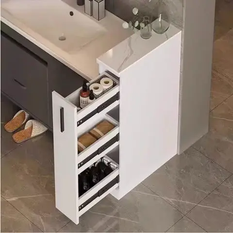 Nordic Modern Minimalist Bathroom Screen Cabinet Open Simple Side Narrow Pull Basket Storage Sink Entrance