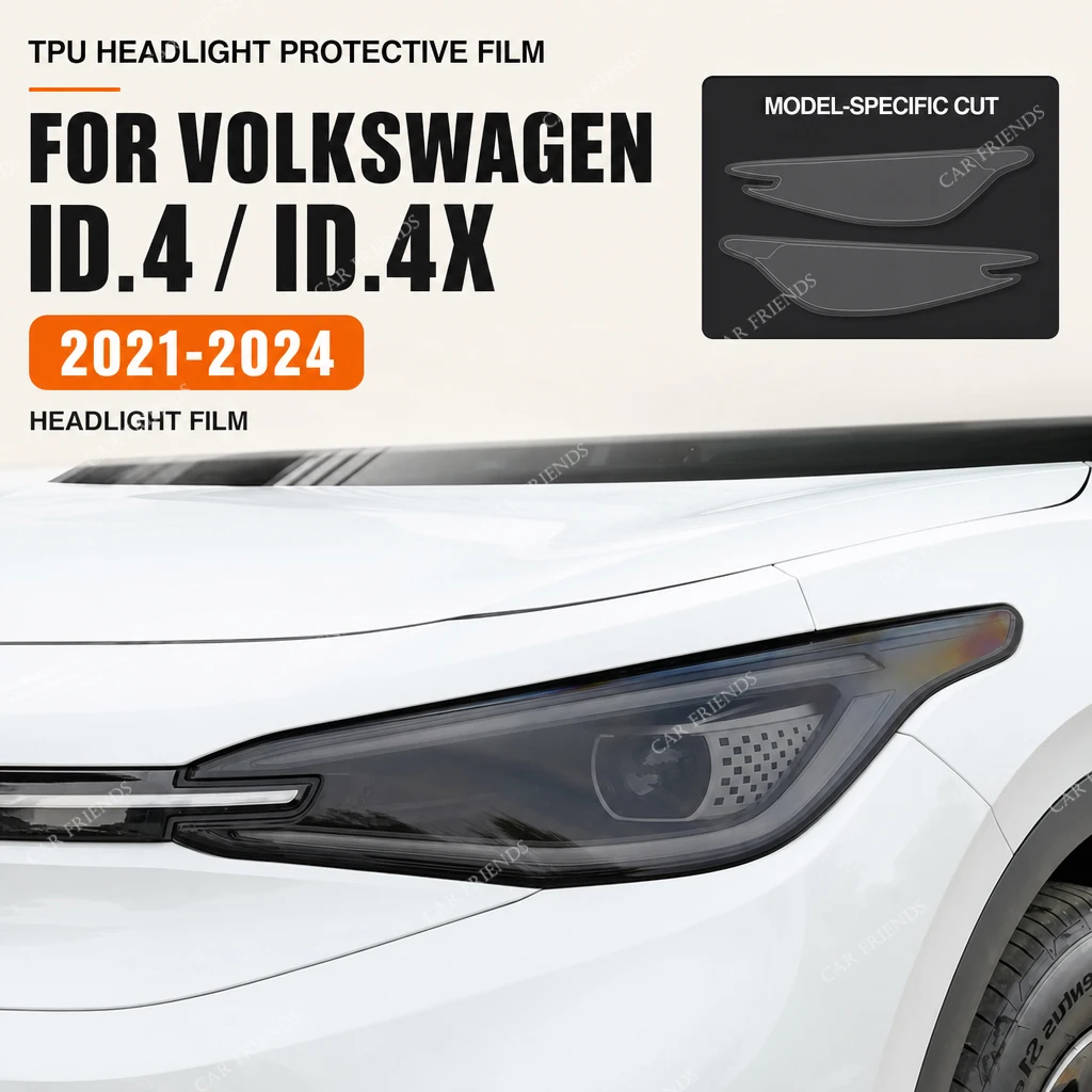 1 Set Custom Fit Pre-Cut Smoked Black TPU Headlight Protective Film for Volkswagen ID.4 ID.4X 2021-2026 Car Lamp Protection Stic