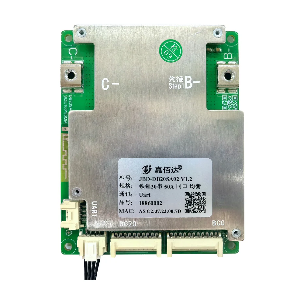 Jiabaida 8S 24V 9S 10S 13S 14S 36V 15S 16S 48V 60V 72V Smart BMS 40A 50A 60A 80A with UART BT for LiFePo4 Li-ion Battery Packs