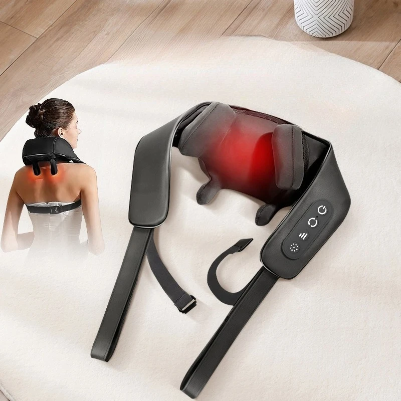 Rechargeable Trapezius Neck Massager with Heat & Kneading, Shoulder Relaxation Wrap, Bionic Simulated Massage Durable Design