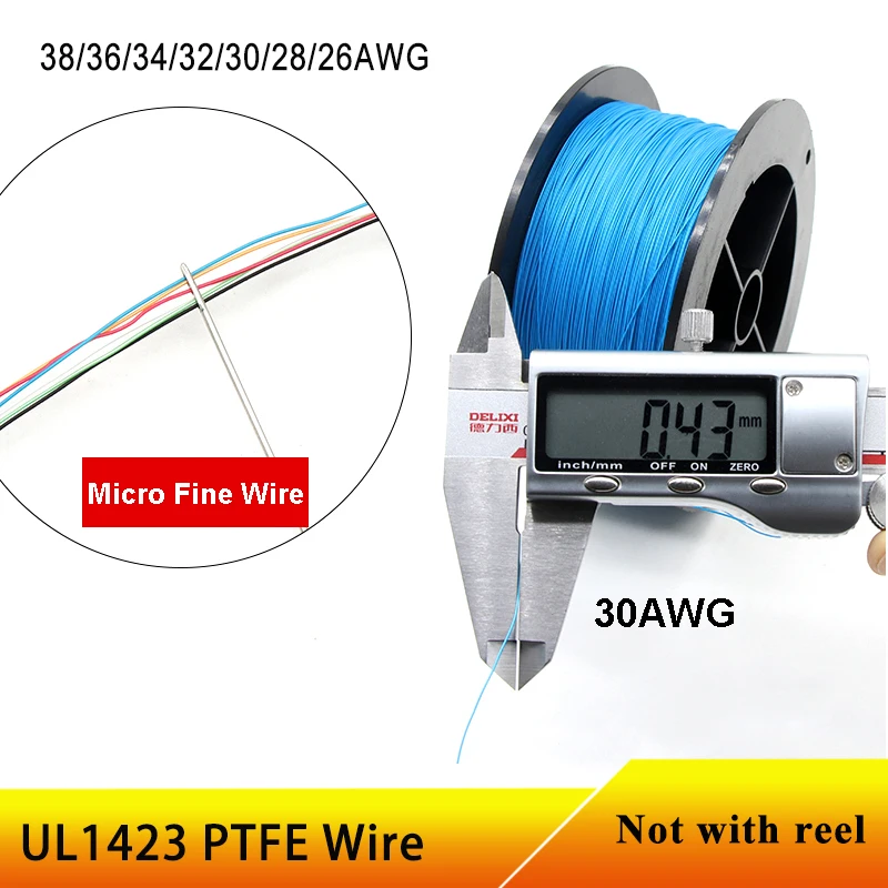 

5/10/50M UL1423 PTFE Single Core Wire 38/36/34/30/28/26AWG High Temperature Electronic DIY Micro Fine Silver Plated Copper Cable