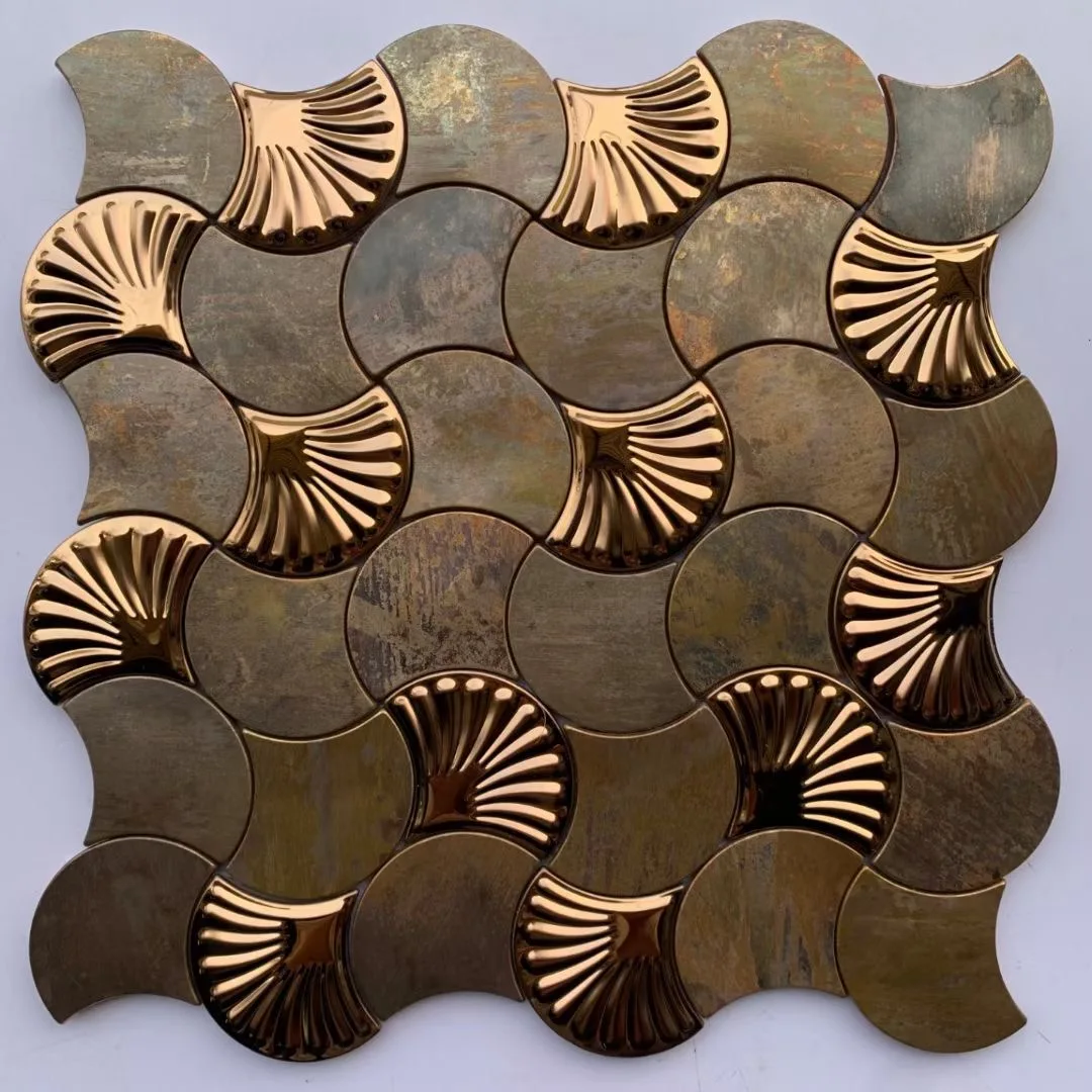 Juego de 11 hojas de azulejos de pared de mosaico de Metal de cobre a escala de pescado Retro, para cocina, contra salpicaduras, Bar, sala de estar, gabinete, decoración de chimenea