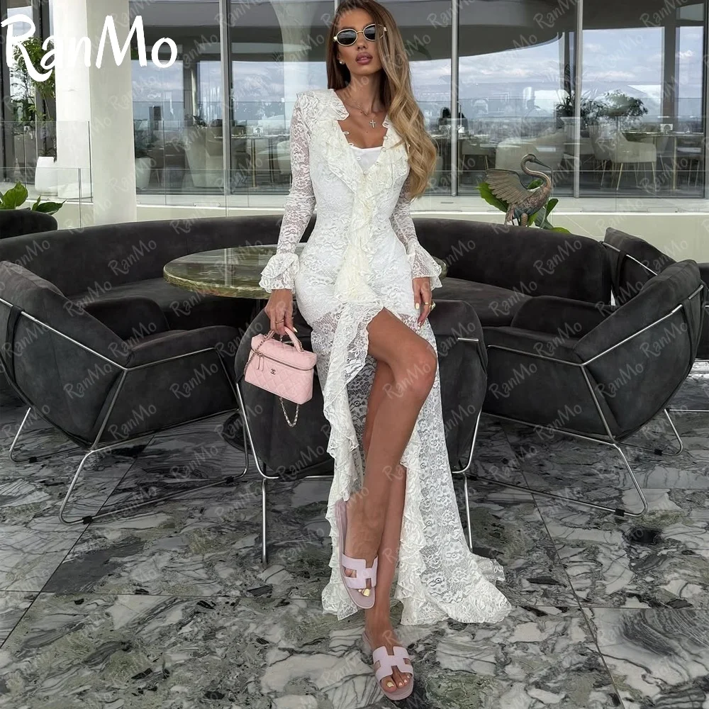 Ranmo 2025 Customized Modern Mermaid Lace Evening Dress Exquisite Full Sleeve High fork Fashion Special Occasion Floor-Length