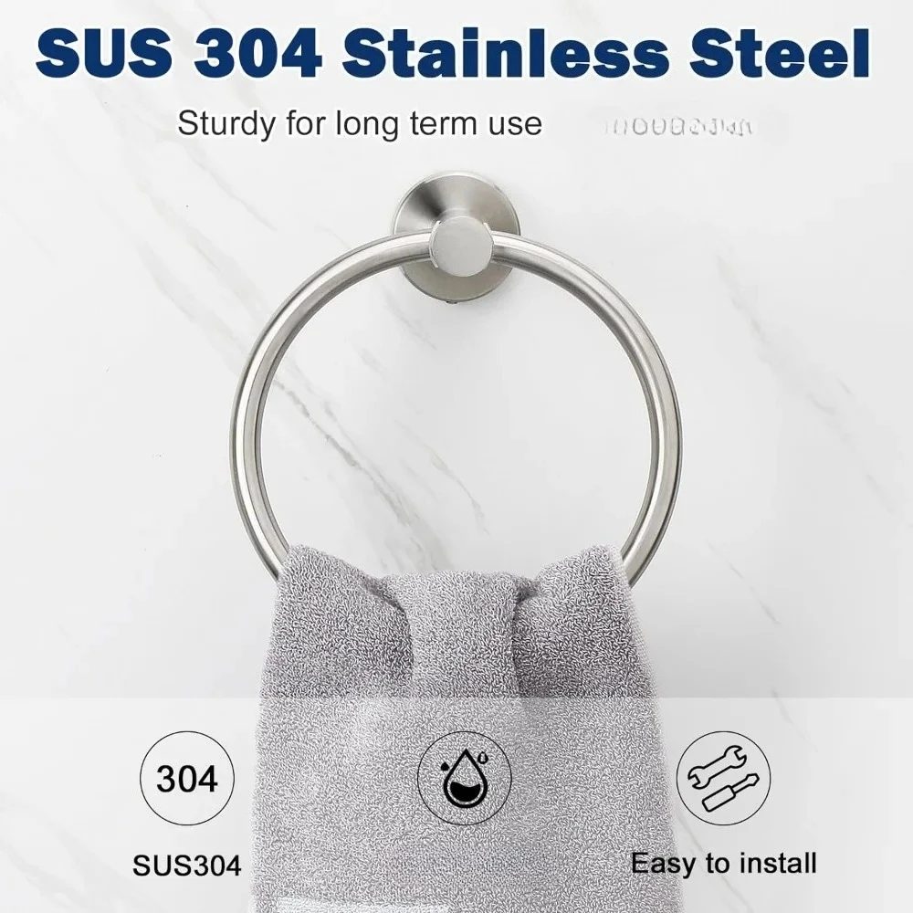 Bathroom Towel Ring Hook Hardware Accessories Storage Holder 304 Stainless Steel Hand Towel Holder Modern Round Towel Hanger