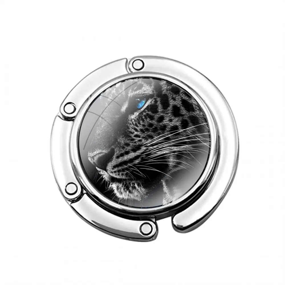 Animal cool tiger leopard lion wolf Foldable Purse Hook for Women's  Table Handbag Storage Folding Decor Table Hook image 5