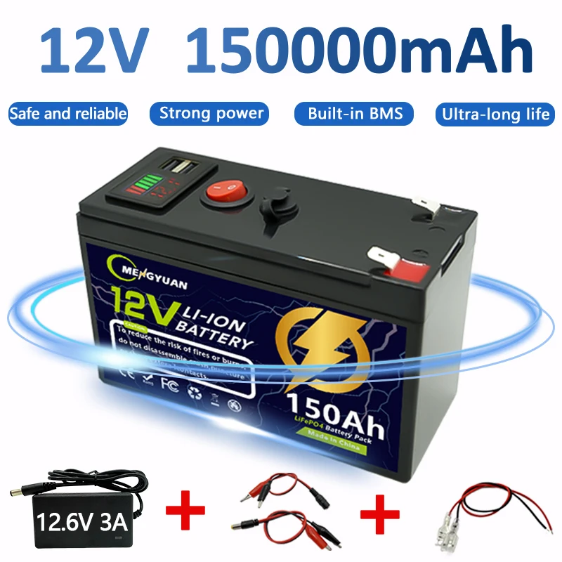 

LiFePO4 12V 150Ah Rechargeable Lithium Battery,Built-in BMS,Perfect for Ride on Toys,solar panels,Fish Finders,Power Wheels