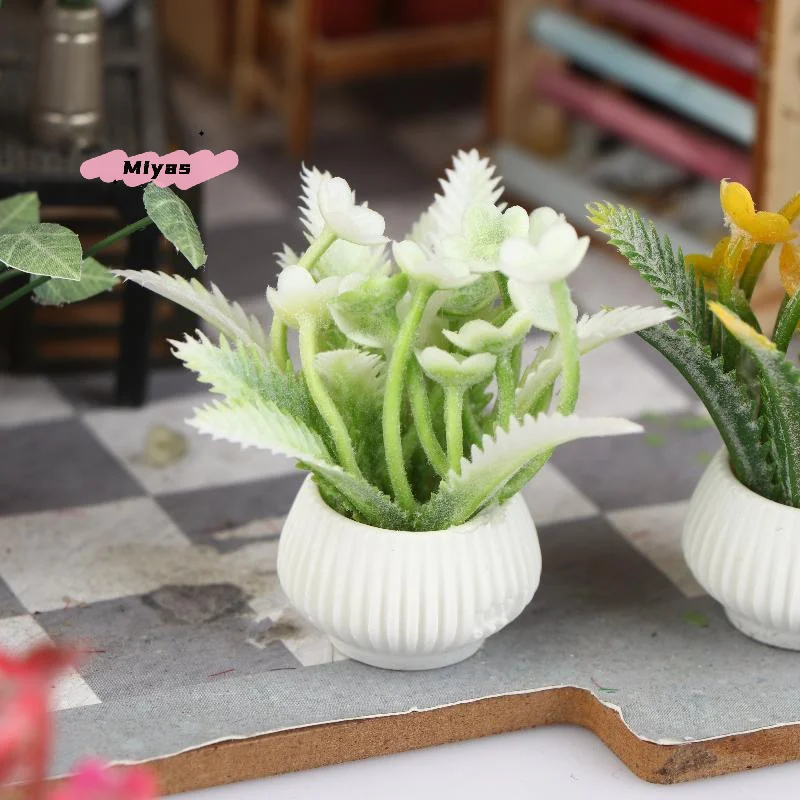 Modelo de plantas em vasos para casa de bonecas em escala 1/12, decoração de casa, micro enfeites de paisagem, acessórios de casa de bonecas de simulação