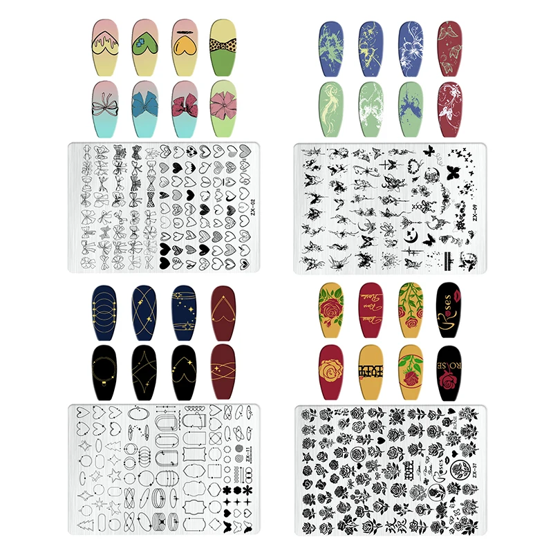 Plum Blossom Leaves Nail Stamping Plates Leaf Bamboo Floral Butterfly Line Printing Stencil Nail Stamp Templates Nail Art Tools