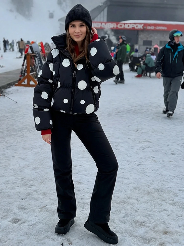 Y2k Women Polka Dot Ski Matching Suit Waterproof Windproof Insulated Hood Snow Coat Snowpants Lady Winter Mountain Snow Outfit