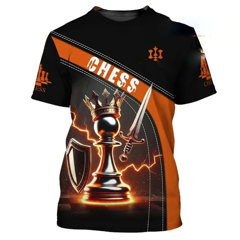 Fashion Chess King T-shirt For Men Knight Chess Piece 3D Print Round Neck T Shirts Summer Casual Game Children Loose Tee Top